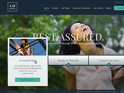 Insurance Agency blue full screen girl hover playfair proxima teal web web design