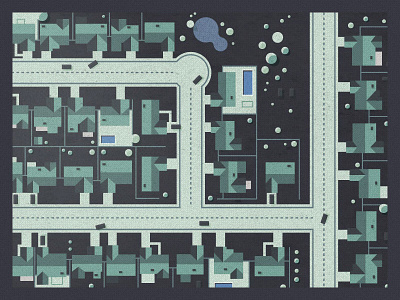 Suburban Nights aerial night overhead pool poster suburbs summer