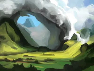 Albert Bierstadt's Storm In The Mountains master painting cloud corel painter country digital fun green landscape master painting mountain painter yellow