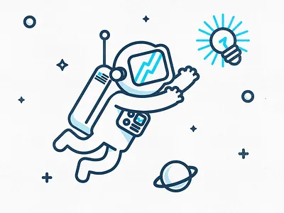 Discovering ideas 1 astronaut character discover flat idea illustration lightbulb outlines planets simpel space stars