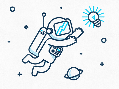 Discovering ideas 1 astronaut character discover flat idea illustration lightbulb outlines planets simpel space stars