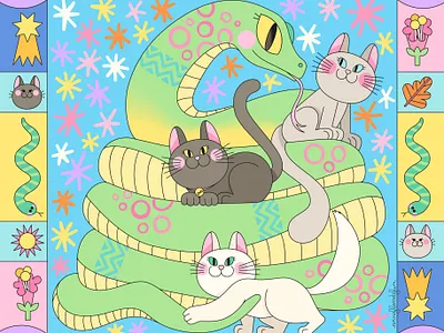 Lunar Snake 2d animal cats character characterdesign children design flat graphic design illustration illustrator ilustracion kawaii kidlitart lunarnewyear moon nature snake vector yearofthesnake