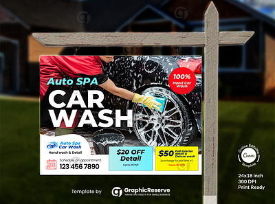 Auto SPA Car Wash Marketing Sign – 100% Hand Wash, Eye-Catching car wash advertisement car wash marketing car wash marketing yard signs car wash offer yard signs car wash pricing design car wash pricing package design car wash yard sign templates car wash yard signs yard sign canva templates yard signs for car wash