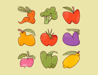 Fruit and veg 2d creative flat flat illustration food fruit healthy healthy food illustration vector vector illustration veg vegetable vegetables