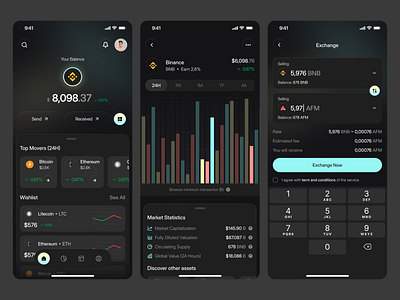 Crypto Mobile App UI/UX - Feed and Profile analytics app design blockchain btc chart crypto crypto currency dashboard eth exchange ios market mobile mobile app product design saas statistics ui uiux wallet