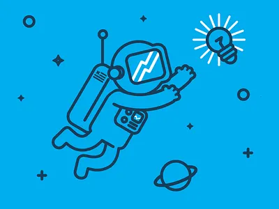 Discovering ideas 1 rebound astronaut character discover flat idea illustration lightbulb outlines simpel space vector
