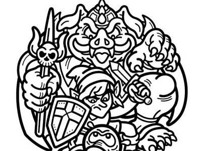 Gannon, Link and Octorok 8 bit cartoon gaming gannon link monster nes pig vector zelda