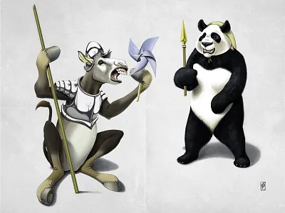 Donkey Xote and Sancho Panda animal bear chrome don don quixote donkey metal panda panza quixote sancho windmill