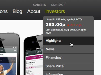 Stock price quick look - redesign dropdown finance financial hover investor investors menu stock ui ux web webdesign