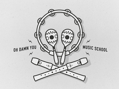 Damn You Music School flute greyscale logo maracas music school tambourine