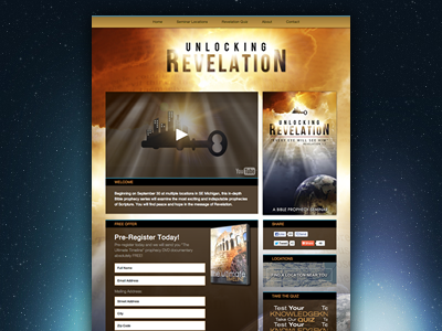 Unlocking Revelation blue buttons form gold graphics landing landing page logo orange red social video