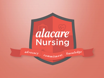 Alacare Nursing Logo advocacy alacare badge caring commitment crest icons knowledge logo nursing ribbon shield