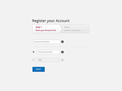Register your Account blue button form input interface onboarding process step ui ux