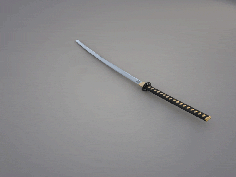 Hattori Hanzo Sword [GIF] c4d cinema 4d diligence hattori hanzo katana kill bill stuart wade sword sword series the bride turntable gif work in progress