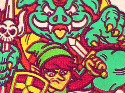 Vintage Zelda illustration nes printing texture zelda