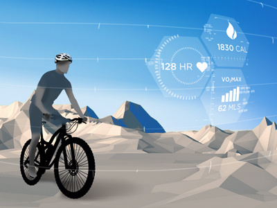 Bikerwithhud bike c4d helmet hud illustration landscape lowpoly silhouette tech vector