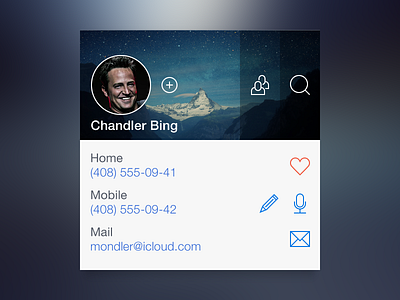 Sneak Peak for Upcoming UI Widgets Set [Contact Widget] app dark flat freebie set ui white