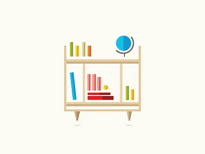Bookshelf illustration midcentury