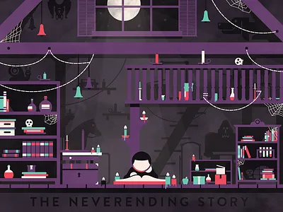 The Neverending Story bright colorful dangerdom dominic flask flat fun geometric illustration mid century neverending story vector