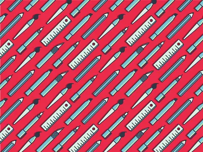 Tool Pattern bright brush illustration line marker pattern pen pencil ruler tools xacto