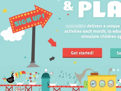 Sign up blue buttons hand drawn illustration red shadow yellow