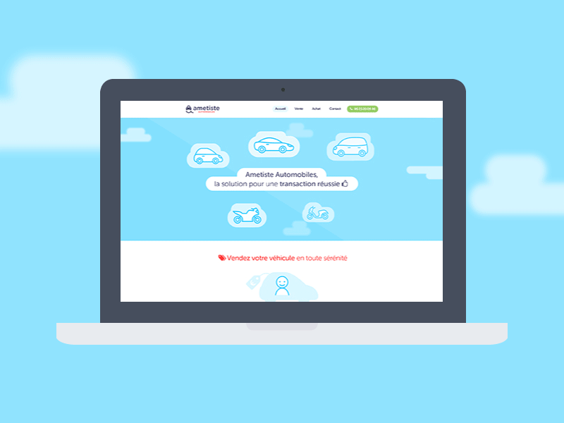 Ametiste auto blue cars development flat front end gif landing page minimal one page scroll web