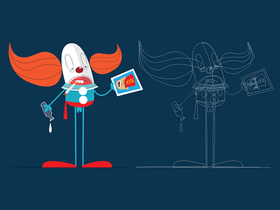 Poor Bozo cartoon vector wireframe