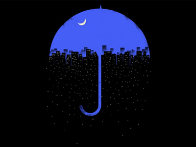 Two Side black buildings cityscapes moon rain side silhouettes skylines two umbrella urban windows