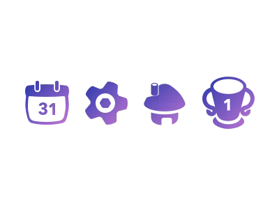 Few icons calendar gear home icons ranking settings trophy