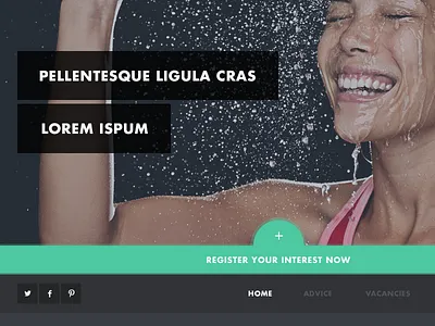 Register Your Interest Now form icons links navigation panel pop over popover social typography