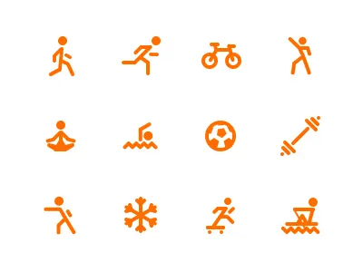 Activities health human icons passive pictograms progress sports tracker