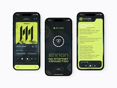 Music Streaming App Design app cyberpunk dark theme design error ios lime lyrics mobile music player song spotify streaming ui ux