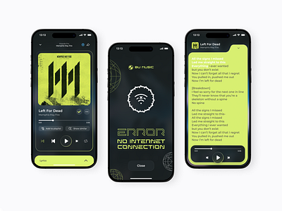 Music Streaming App Design app cyberpunk dark theme design error ios lime lyrics mobile music player song spotify streaming ui ux