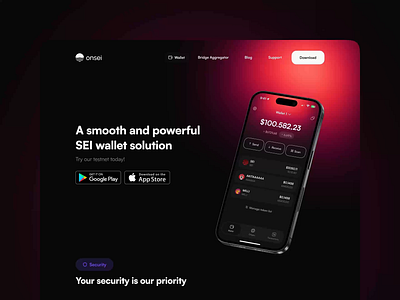 Onsei Wallet – Landing Page animation blockchain crypto design finance fintach landing page product design services ui ui design uiux ux ux design web design