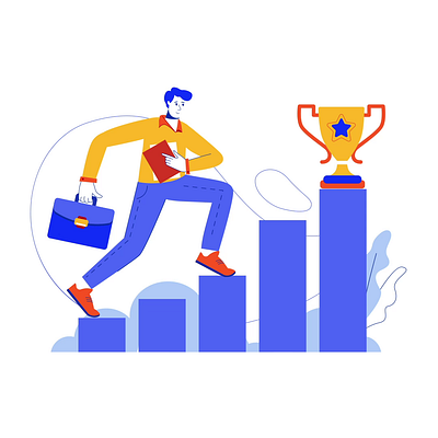 Reaching Goals 2D Animation 2d achieving goals animation business career chart climbing flat goal setting growth illustration ladder motion motivational personal development progress steps success trophy