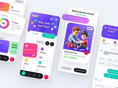 First Aid & Emergency training app 3d ai branding chatbot clean education emergency emergencyhelp firstaid firstaidapp gotoinc healthcare healthcareapp learning lifesaving medical medicalapp modern uidesign ux