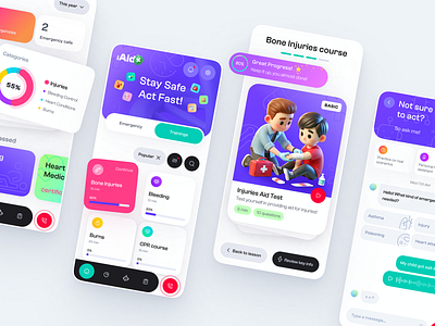 First Aid & Emergency training app 3d ai branding chatbot clean education emergency emergencyhelp firstaid firstaidapp gotoinc healthcare healthcareapp learning lifesaving medical medicalapp modern uidesign ux