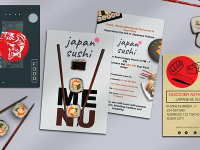 sushi Restaurant Menu & Flyer Design editable menu flyer design food branding graphic design japanese food marketing material minimalist design psd template restaurant menu sushi