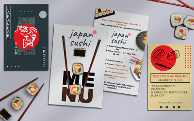 sushi Restaurant Menu & Flyer Design editable menu flyer design food branding graphic design japanese food marketing material minimalist design psd template restaurant menu sushi