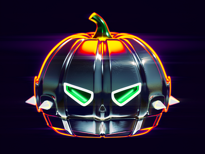 Pumpkin Helmet 3d character design cyberpunk halloween octane render scary