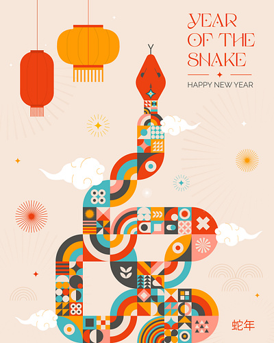 Year of the Snake 🐍 bauhaus design designerachit digital art editorial geometric graphic design illustration patterns snake vector illustration yearofsnake