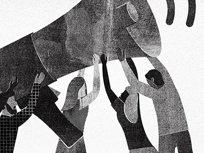 Black & White experiment black and white graphic illustration megaphone people texture