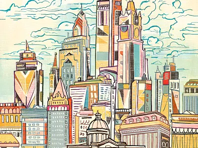 Cityscape architecture buildings business city cityscape clouds editorial illustration illustrations ink magazine