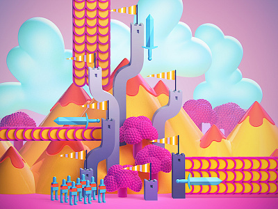 Mustering the Blue King's Troops 3d illustration