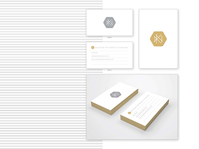 Jennifer Interior Branding business card gold logo mark typography