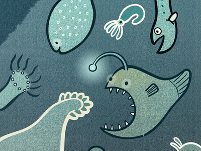 What lurks in the deep? angler fish fish illustration ocean