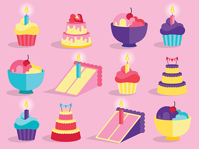 Birthday Sweets birthday cake cheesecake ice cream illustration sprinkles strawberry sugar sweets vector