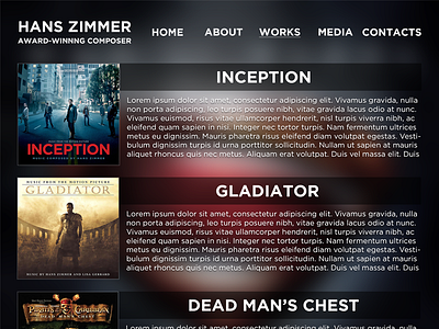 Hans Zimmer Website Redesign (Personal fantasy) batman blur concept flat hans zimmer inception ios 7 metro os x website redesign