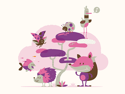 Foxy Purple bird fish fox hedgehog illustration ladybug patswerk tree vector whatever