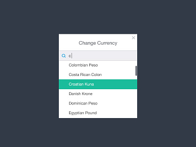 Currency Selection Popup clean currency filter list popup simple